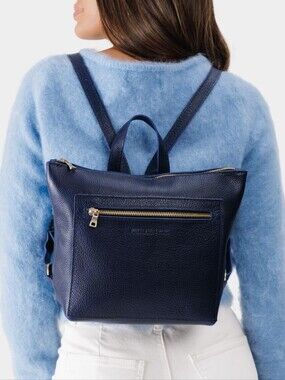 Portland leather company Molino blue pebbled leather backpack bag tote small